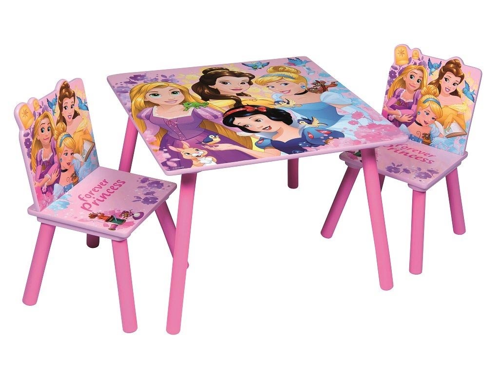 Disney princess Ξύλινο Σετ Τραπεζάκι με 2 Καρέκλες για παιδιά με θέμα Πριγκίπισσες της Disney Διαμέτρου 60cm και ύψους 43cm - Disney
