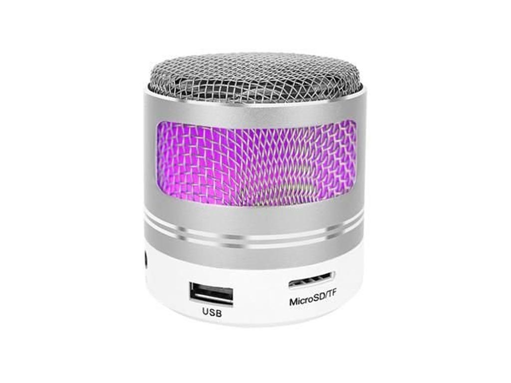 Ασύρματο Φορητό Ηχείο Bluetooth MP3 FM 3W με εναλλασσόμενο φωτισμό σε ασημί χρώμα